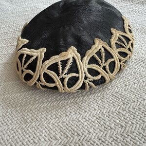 Black vintage Hat with Cream Trim